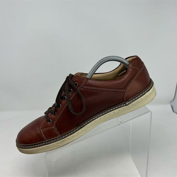 Johnston & Murphy Men's Chestnut Brown Leather Sneakers Size 9.5 Casual Lace-Up - Picture 3 of 12